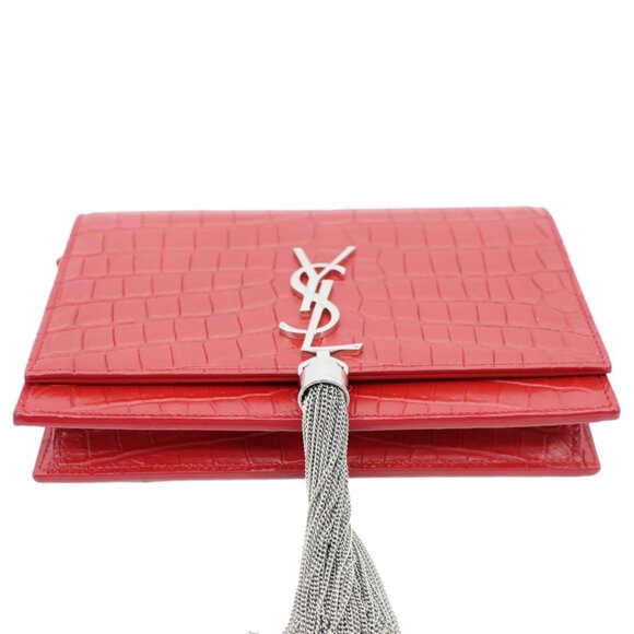 Yves Saint Laurent  Kate Tassel Crocodile Embossed Leather Crossbody Bag Red - Picture 5 of 12